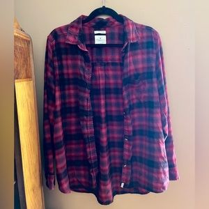 Red and Black American Eagle Flannel Shirt with Front Pocket